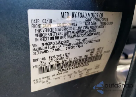 2010 Ford Flex Sel z USA, uszkodzony, nr VIN 2FMGK5CC8ABB36805